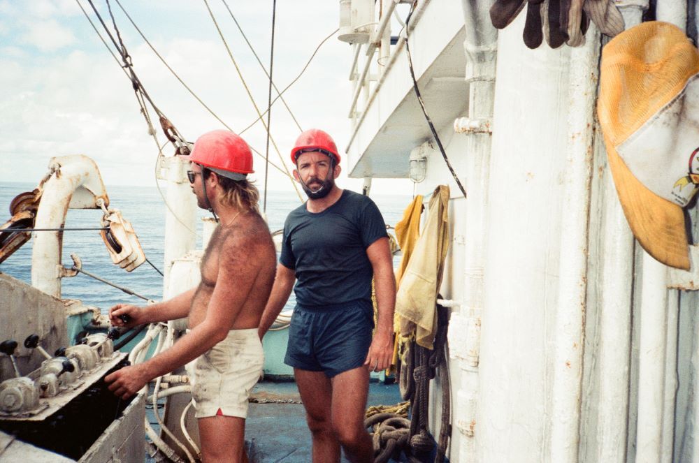 Fishmonger Tommy Gomes - hard hats on the boat