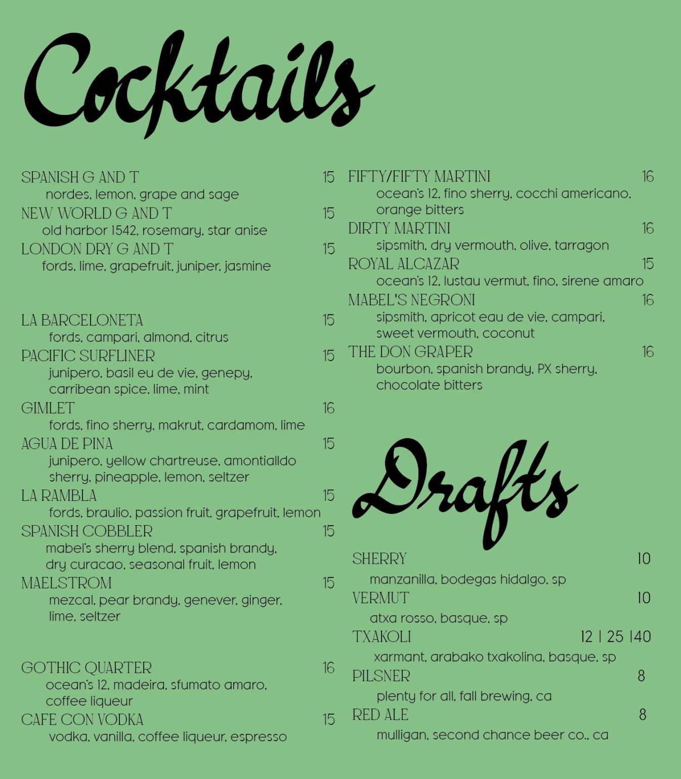 Mabel's cocktails