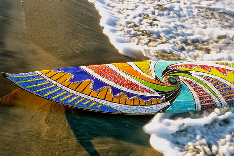 Local Surfboard Mosaic Artist: Cherrie La Porte