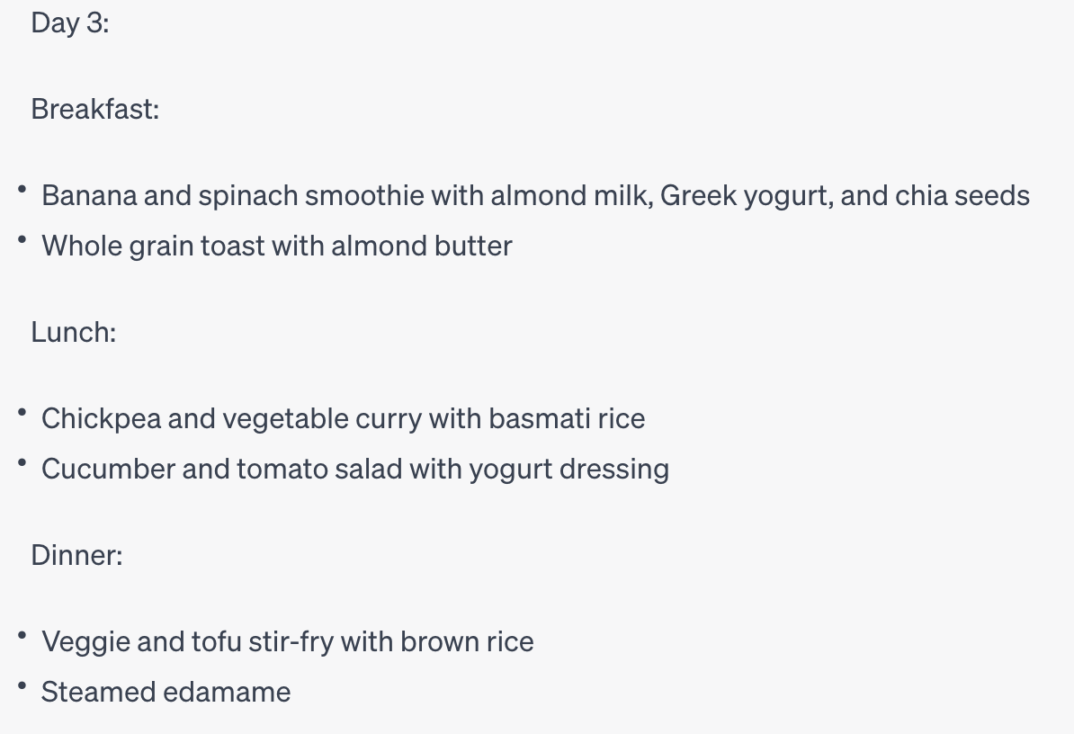 Day Three Meals