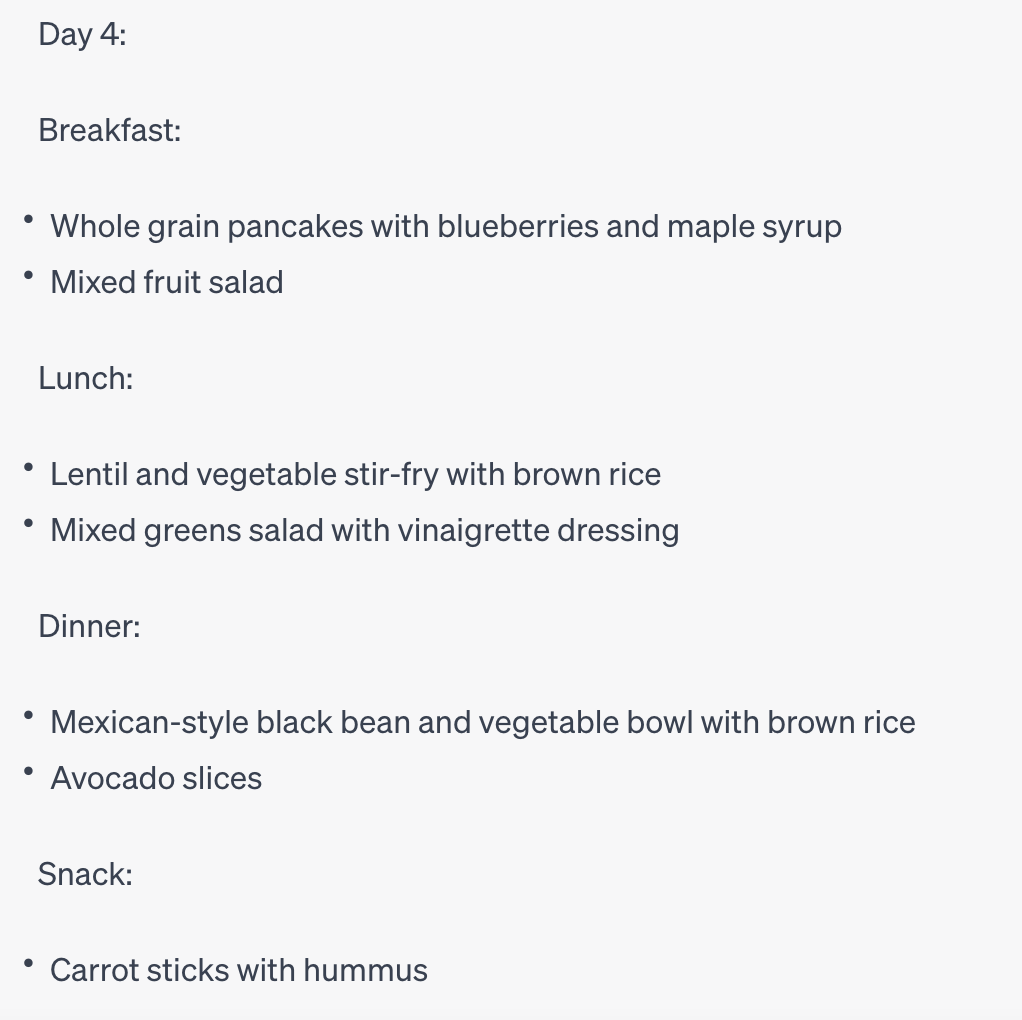 Day Four Meals